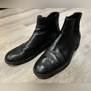 John Varvatos men’s black leather boots. Chelsea boot style.